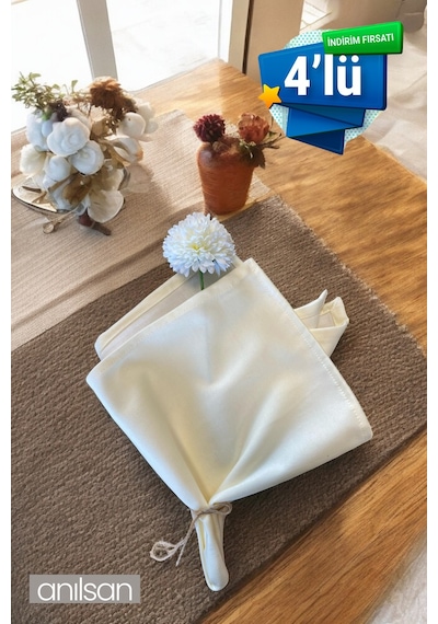 4 Lü %100 Pamuk Kumaş Peçete Beyaz 50x50 Cm Mutfak Bezi Sofra Sunum Servis Peçetesi