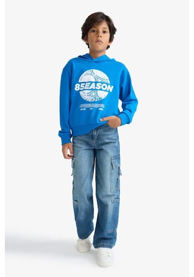 Defacto Kapüşonlu Baskılı Sweatshirt Erkek Çocuk F2845A825AU Mavi