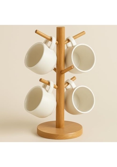 Ahşap Bambu Kupa Bardak Askısı 6&apos Lı Stand Doğal Mutfak Tezgahı İçin Kupa Standı Bardak Tutucu Modern Dekoratif Dayanıklı Kolay Kurulumlu Organizer Yuvarlak 000 Açık Krem