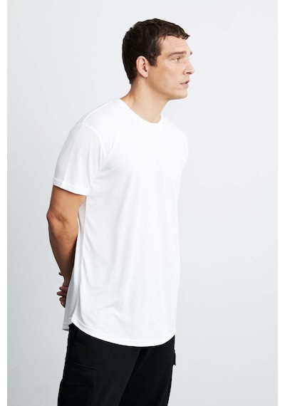 Grimelange Oscar Erkek Comfort Fit Uzun Dökümlü Kumaş Beyaz T-shirt