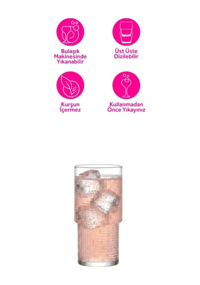 Lav Helen Cam Meşrubat Bardağı 6'lı 400 ml (Büyük Su/Kokteyl/Soğuk Kahve Bardağı )