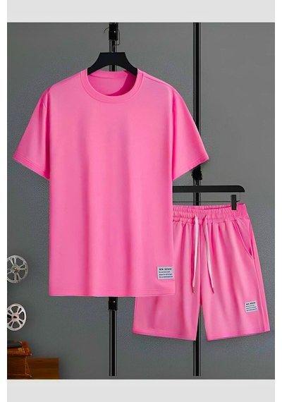 New Desıgn T-shirt Şort - Pembe Alt Üst Kombin Şort Tişört Takım Baskılı Oversize Bisiklet Yaka Pembe-74484 New Desıgn T-shirt Şort - Pembe Alt Üst Kombin Şort Tişört Takım Baskılı Oversize Bisiklet Yaka Pembe-74484