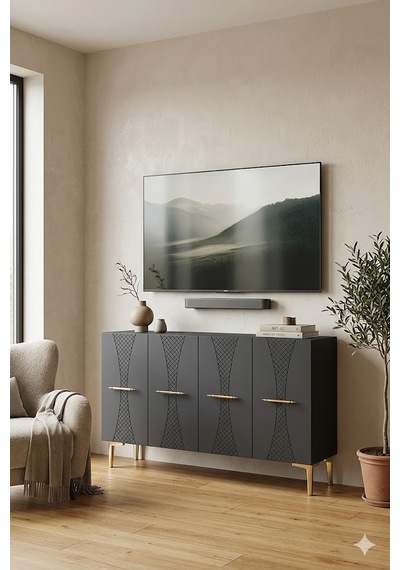 Ka1232ag Slim Konsol Ve Tv Sehpası Antrasit -gold 120cm Antrasit-gold