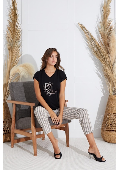 Sevim Kadın Kısa Kol Siyah Pijama Takım C4t8n6o51 001