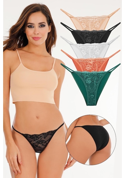 Sensu Kadın Ipli Dantelli Slip 5'li Külot Set Karışık Renkler Kts3063 Karışık