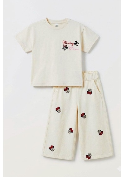 Jabber Kız Çocuk Minnie Mouse Baskılı Tişört Ve Pantolon Takım Bej