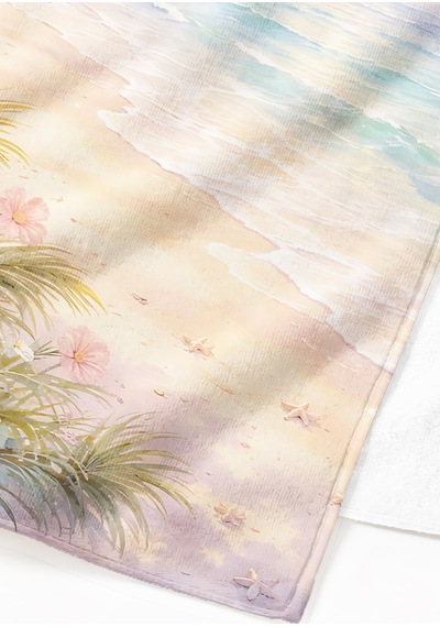 Tropikal Deniz Manzaralı Plaj Havlusu - Pastel Akdeniz Sahil Temalı Hızlı Kuruyan Mikrofiber Havlu Çok Renkli