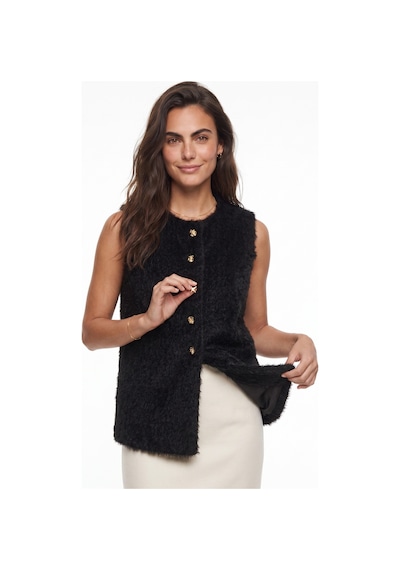 Onloox Kadın Siyah Siyah Yumuşak Dokulu Sakallı Polyester Kumaş Düğme Detaylı Astarlı Klasik Kesim Yelek Onloox Kadın Siyah Siyah Yumuşak Dokulu Sakallı Polyester Kumaş Düğme Detaylı Astarlı Klasik Kesim Yelek