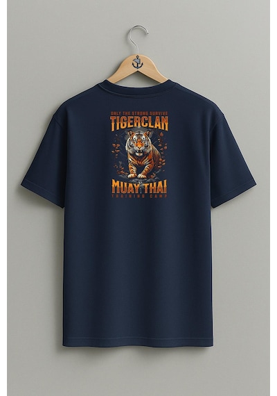 Bahriyeli Collection Oversize Muay Thai Kaplan Sporcu - Kopya Sırt Tasarımlı Unisex T-shirt Lacivert