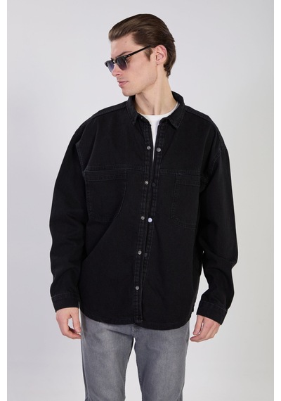 Barrels And Oıl Erkek Çift Cep Çıtçıtlı Denim Ceket - Siyah Siyah