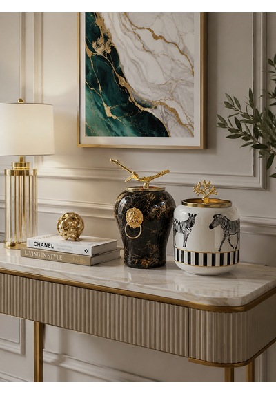 Dekoratif - Siyah Mermer Şah Zebra At Oval Gold