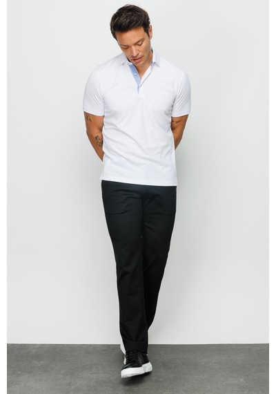 Erkek Polo Yaka Düğmeli Cepli T-shirt Beyaz Beyaz