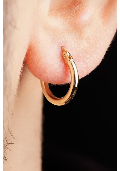 14 Ayar Altın İnce Silindir Halka Küpe Erkek Kp3381-e Sarı Altın