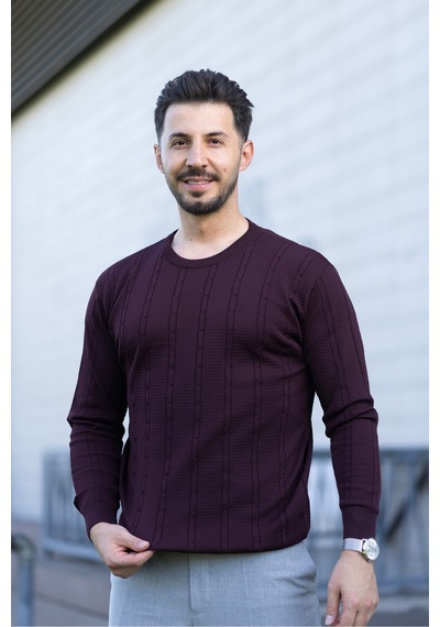 Hk Premium Erkek Fitilli Triko Kazak Slim Fit Bisiklet Yaka Likralı Kışlık Sweatshirt Bordo Hk Premium Erkek Fitilli Triko Kazak Slim Fit Bisiklet Yaka Likralı Kışlık Sweatshirt Bordo