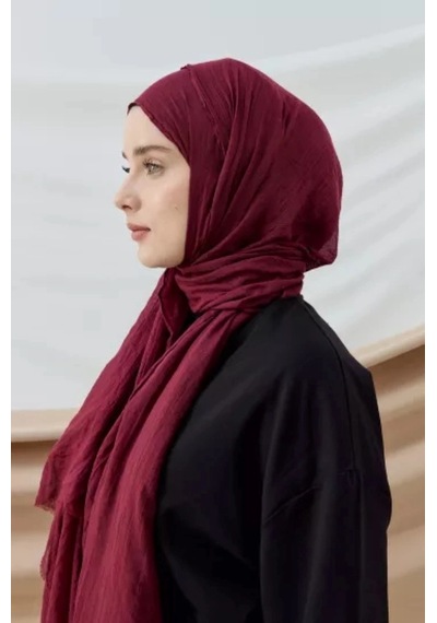 Aminenesil Modakaşmir İnce Pamuk Şal Vişne Renk Açık Vişne