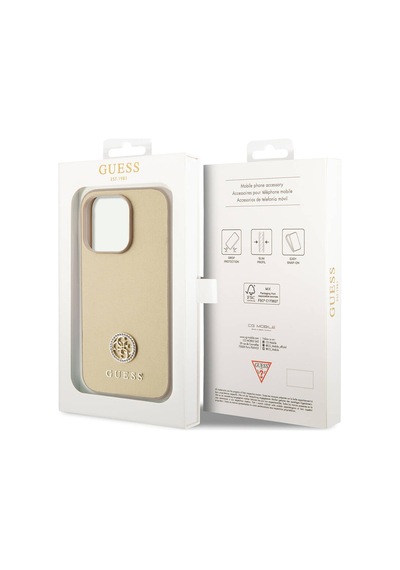 Apple Uyumlu iPhone 14 Pro Max Kılıf Guess Lisanslı Deri 4g Metal Logo Strass Kapak Siyah