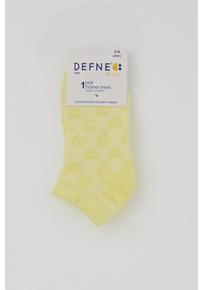 Defne Baby Kız Çocuk Patik Çorap Kalp Desenli 5-12 Yaş, Sarı