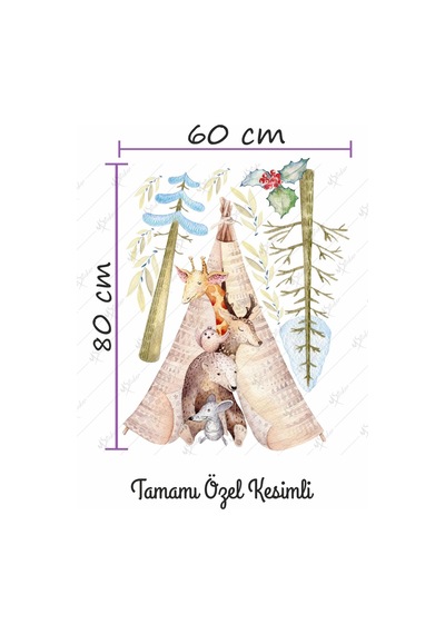 MSticker Çadırda İskandinav Hayvanları Ve Ağaçlar Çocuk Bebek Odası Sticker Seti