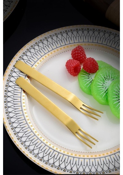 304 Çelik 12 Adet Gold Renk Tatlı Ve Meyve Çatalı Mt159sr-12 Altın