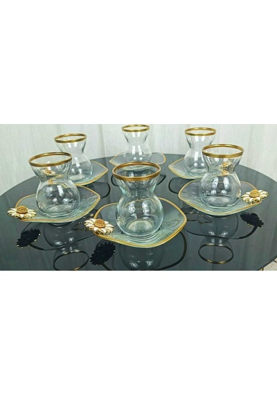 Alfafe Home Lüx 6 Kişilik 12 Parça Papatya Gold Yaldızlı Çay Seti Beyaz