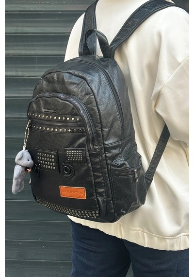 Just Polo Günlük Kombinlere Uygun Kadın Siyah İthal Yıkamalı Deri Okul & Sırt Çantası Shopper 2310000mh
