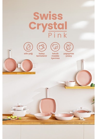 Emsan Swiss Crystal Derin Tencere- Pembe 16 CM