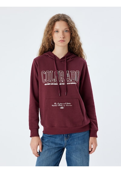 Koton Kolej Sweatshirt Kapüşonlu Kanguru Cepli Baskılı Şardonlu Bordo 5wal10436ık Bordo
