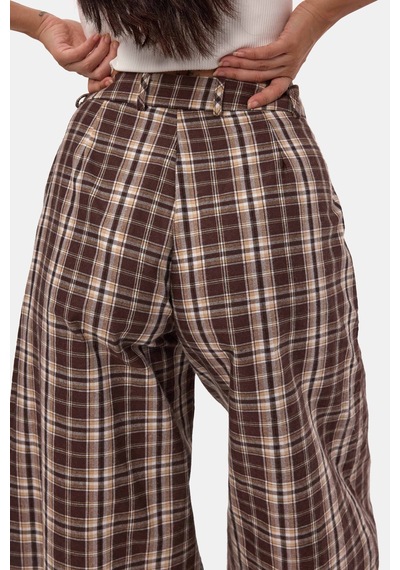 it's basic Kadın Kahve Ekose S6-14 Skater Fit Bol Kesim Pantolon