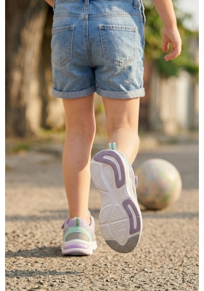 In Step Pixel Fun Kız Çocuk Spor Ayakkabı - Gri Pembe Detaylı, Cırt Cırtlı Gri - Pembe