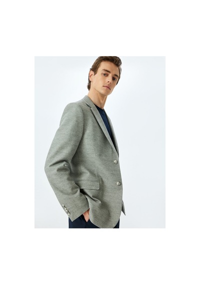 Koton Slim Fit Düğmeli Pamuk Karışımlı Mono Yaka Klasik Blazer Ceket Antrasit