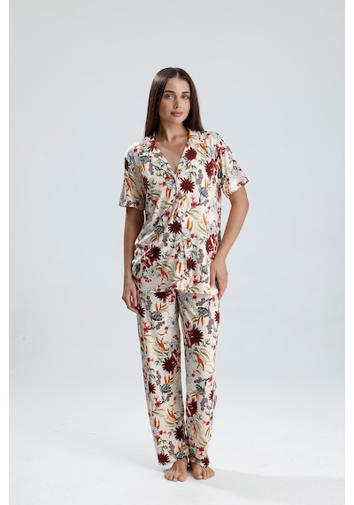 Kompedan Kadın Şal Desen Önden Düğmeli Pijama Takım Şal Dsn1