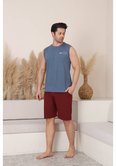 Seboteks %100 Pamuklu Kolsuz Cepli Erkek Şortlu Pijama Takımı 2011 Füme