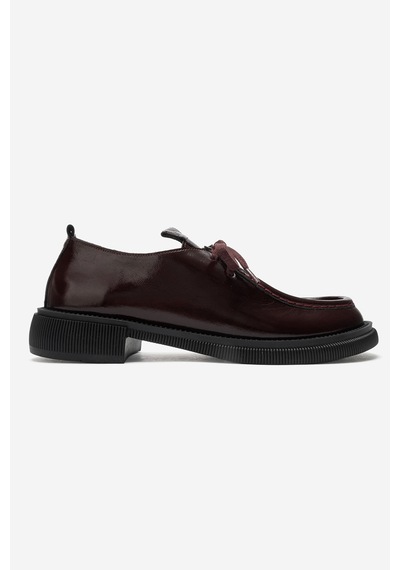 Luvishoes Luvi Shoes Band Bordo Kırışık Rugan Hakiki Deri Bağcıklı Kadın Loafer Ayakkabı Bordo