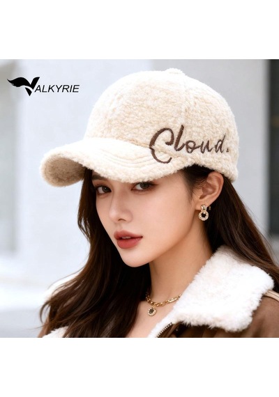 Valkyrie Peluş Şapka Kadın Erkek Unisex Kışlık Şapka Cloud Nakışlı Ayarlanabilir Bej Teddy Şapka Beyaz Beyaz