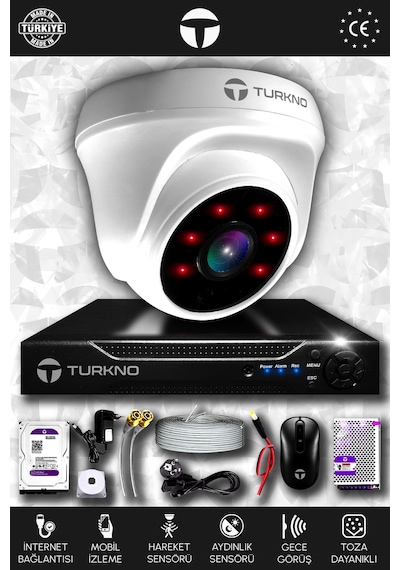 Turkno 1 Kameralı Domia 1 İç Kamera Set 2 TB HDD Full HD Gece Görüşlü Güvenlik Kamerası Sistemi