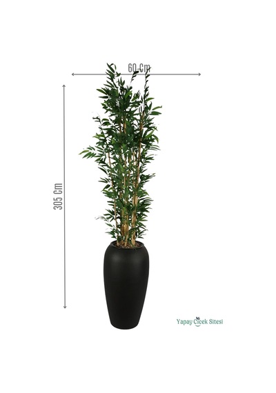 Yapay Çiçek Sitesi Siyah Fiber Saksıda Yapay Bambu Ağacı 305 Cm Yeşil