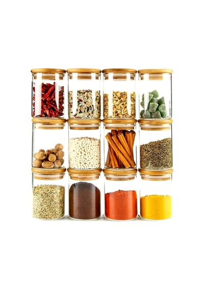 12 Adet 250ml Bambu Kapaklı Vakumlu Baharatlık Seti Diğer