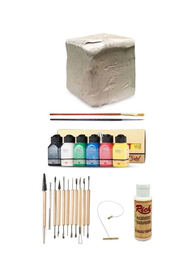 Beyaz Seramik Hamuru 6 Kg Kil Şekillendirme Set 11'Li Artdeco Akr N11.39488