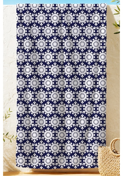 Lacivert Beyaz Kar Tanesi Plaj Havlusu - Geometrik Modern Kış Temalı Hızlı Kuruyan Mikrofiber Havlu Kül Kanyon