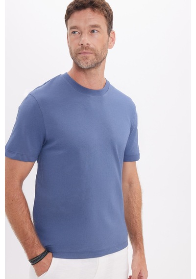 Tudors Unisex Regular Fit Rahat Kesim %100 Pamuk Bisiklet Yaka İndigo Tişört-52105 Çok Renkli