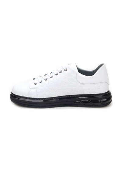 Papuçcity Pisagor Ps-01209 Erkek Hakiki Deri Sneakers Spor Ayakkabı Beyaz - Siyah