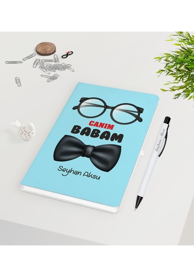 Kişiye Özel Canım Babam Tasarımlı Beyaz Defter Kalem Seti - Model N11.1345