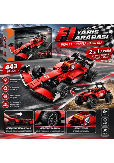 1004085  Yarış Aracı Off Road 2ın1 Krmz Pb 443prç Adet