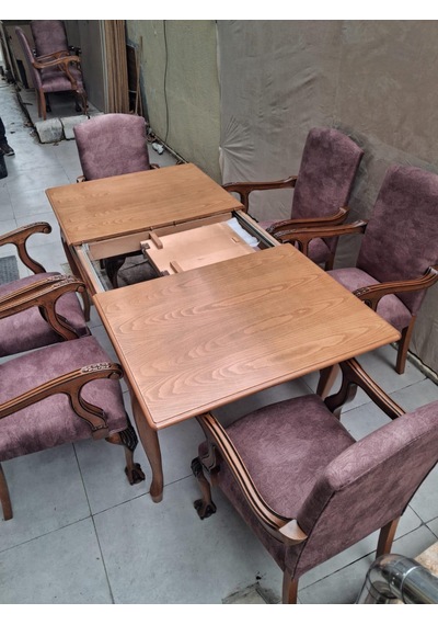 Masa Sandalye Berjer 90627 Bengi Klasik Model Kayın Aslan Ayak Açılır Masa 6 Ad Kahverengi Masa Sandalye Berjer 90627 Bengi Klasik Model Kayın Aslan Ayak Açılır Masa 6 Ad Kahverengi