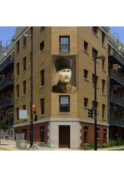 Kalpaklı Mustafa Kemal Atatürk Cephe Poster Bayrak -200x300cm 2 X 3 Metre 1