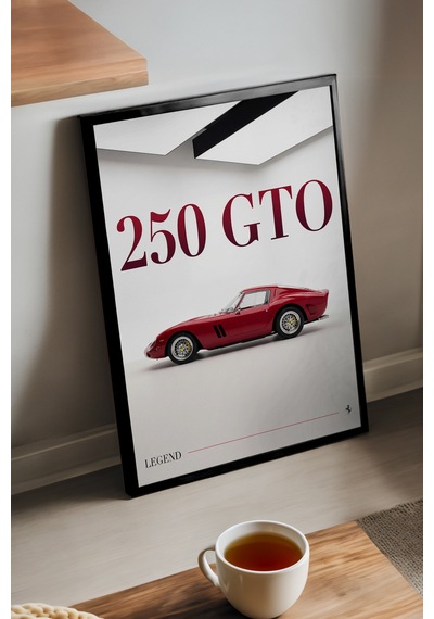 Ferrari 250 Gto Siyah Ahşap Çerçeveli Poster, Dekoratif Araba Duvar Tablosu