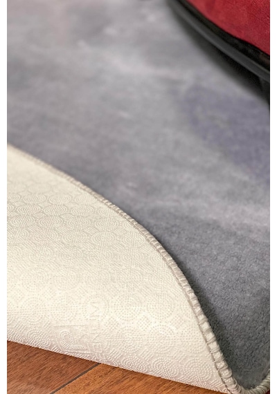 Gri Renkli Yumuşak Yüzeyli Kaydırmaz Yuvarlak Peluş Halı-254 Gri - Antrasit