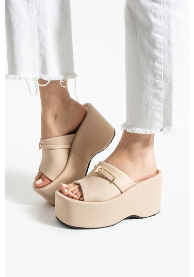 Dabab Shoes Lunara Kadın 3'lü Paket Tokalı 10 Cm Platform Topuklu Kalın Taban Terlik Sandalet Taba - Bej - Siyah Siyah Kombin