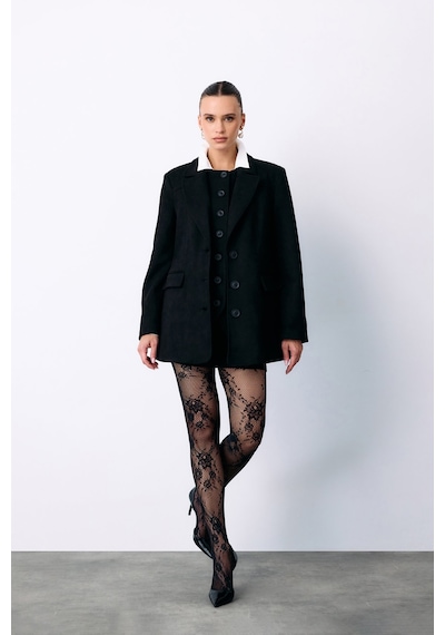 Sateen Düğmeli Süet Ceket - Siyah-135437 Siyah