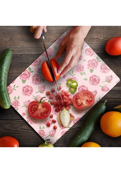 Decovetro Cam Kesme Tahtası Ve Sunumluk Love Serisi Gül Desenli 20 X 30 Cm Diğer